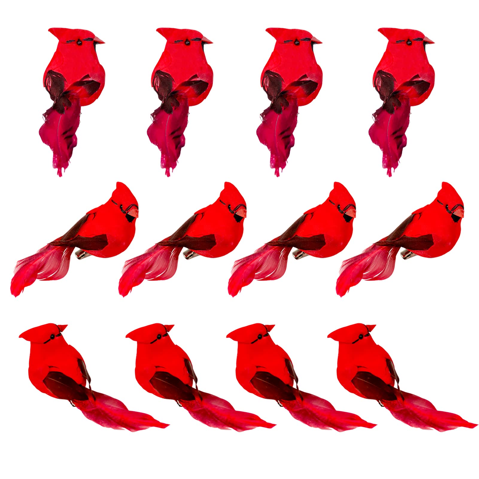 Décorations cardinales à clipser pour sapin de Noël lot de 12 oiseaux rouges à plumes
