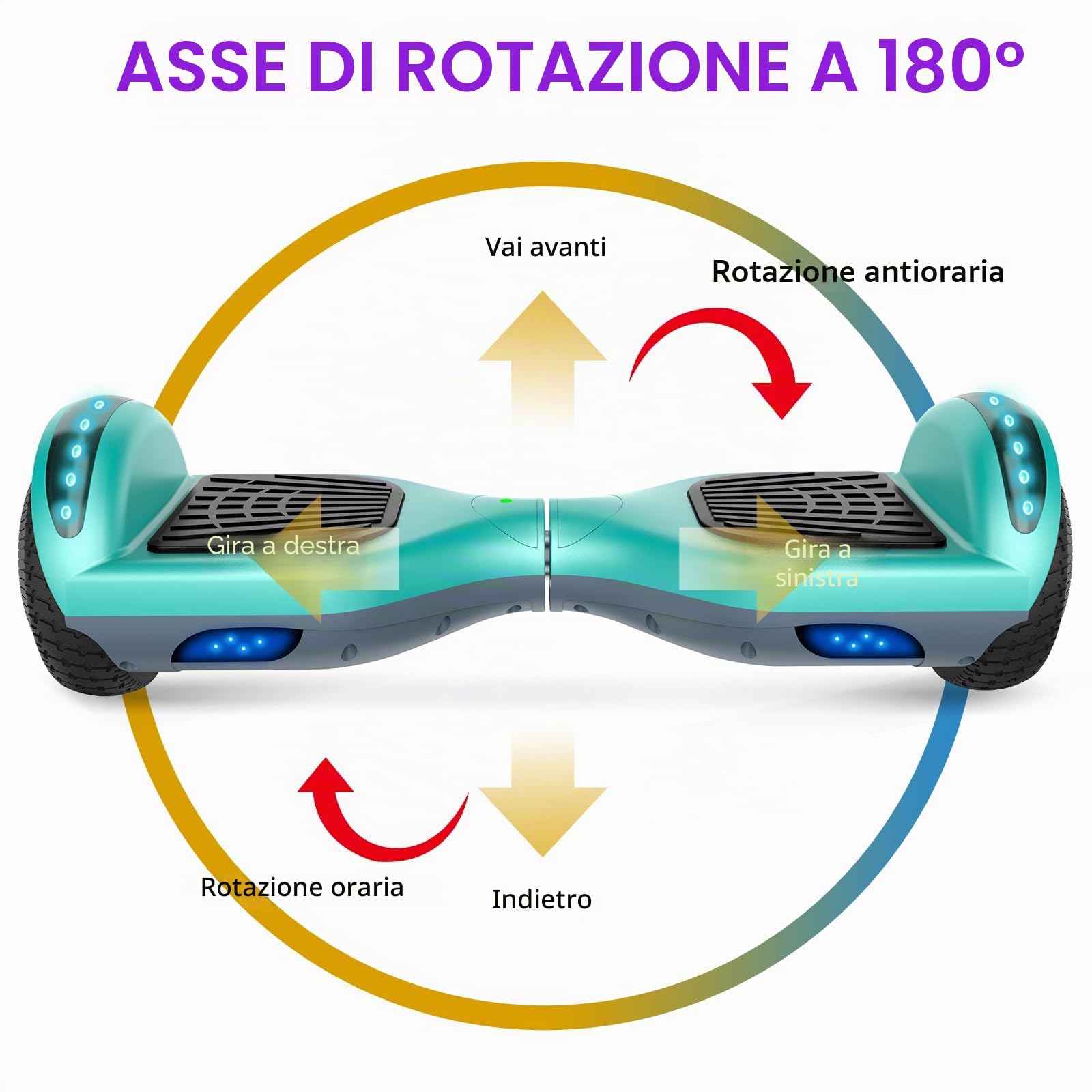SISIGAD Hoverboard 6.5 Pollici Overboard, Hover Scooter Board All Terreno, Bluetooth e LED Auto-bilanciato Scooter elettrico Auto-bilanciamento per Bambini e Adulti