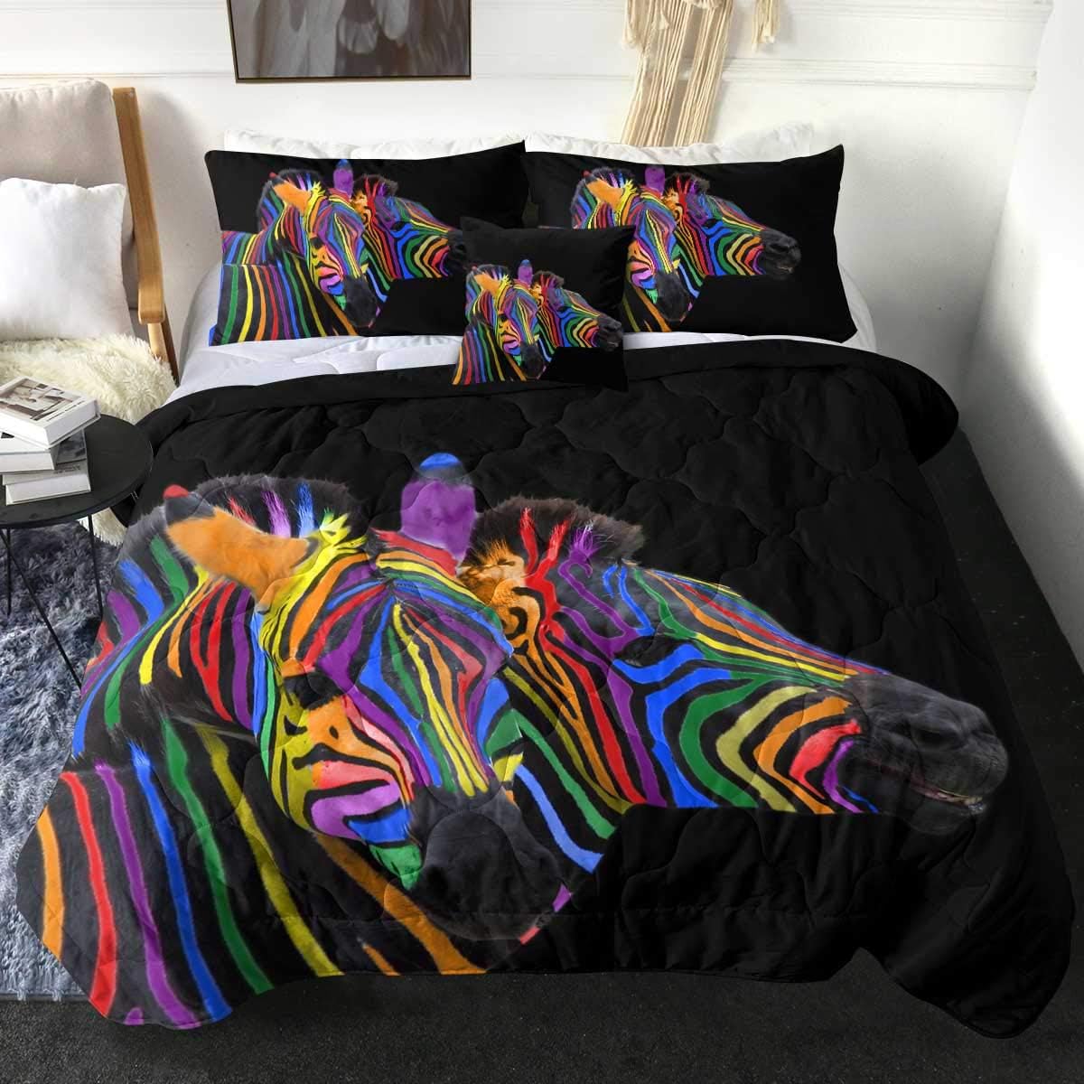 Sleepwish Rainbow Zebra Comforter Set Full Size Safari