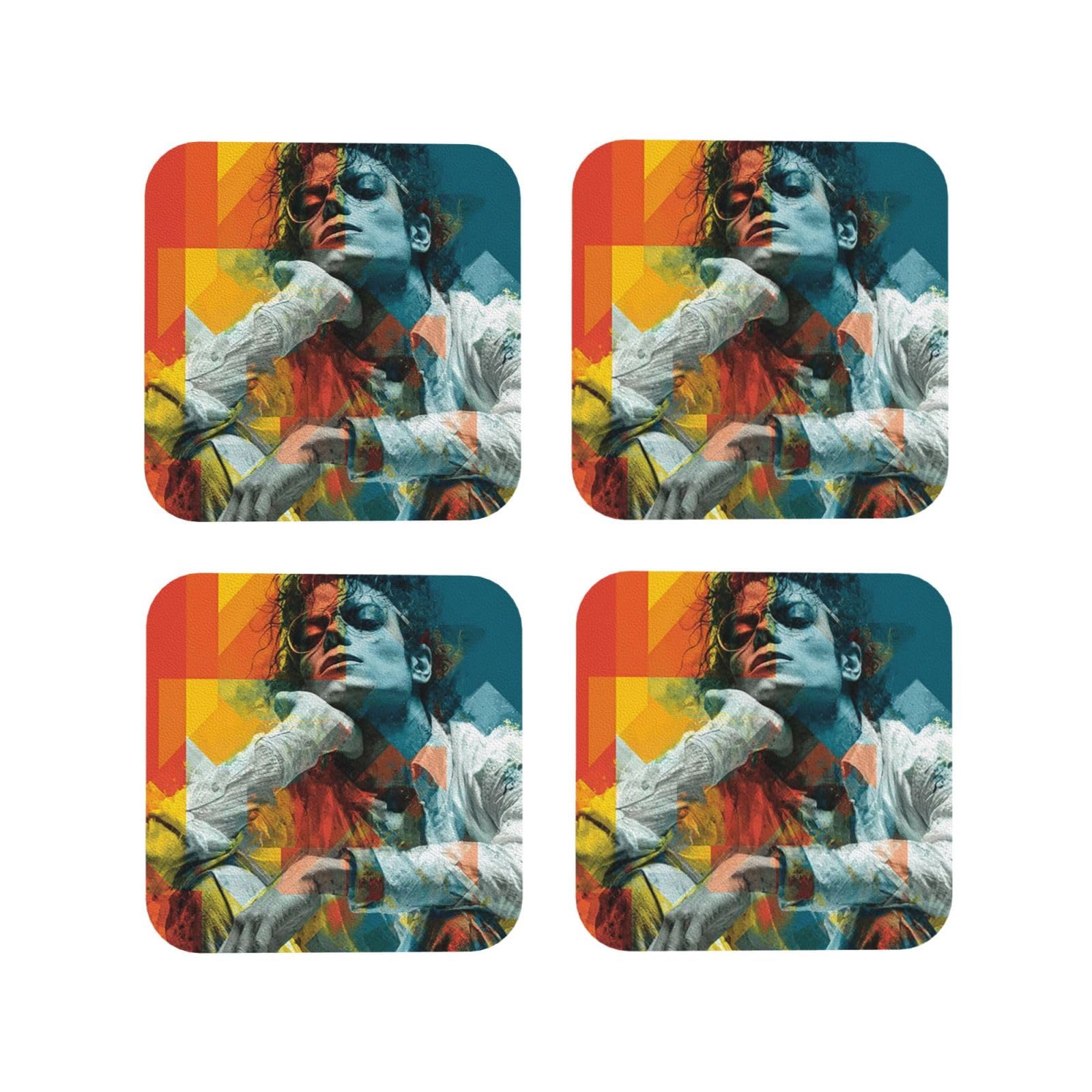 Coasters Set of 4 Round Leather Coaster Quick-Dry Drink Michael Jackson Coasters for Desk Absorbent Mugs Pads Tabletop Protection Pad Heat Resistant Coffee Cup Mat for Kitchen Bar