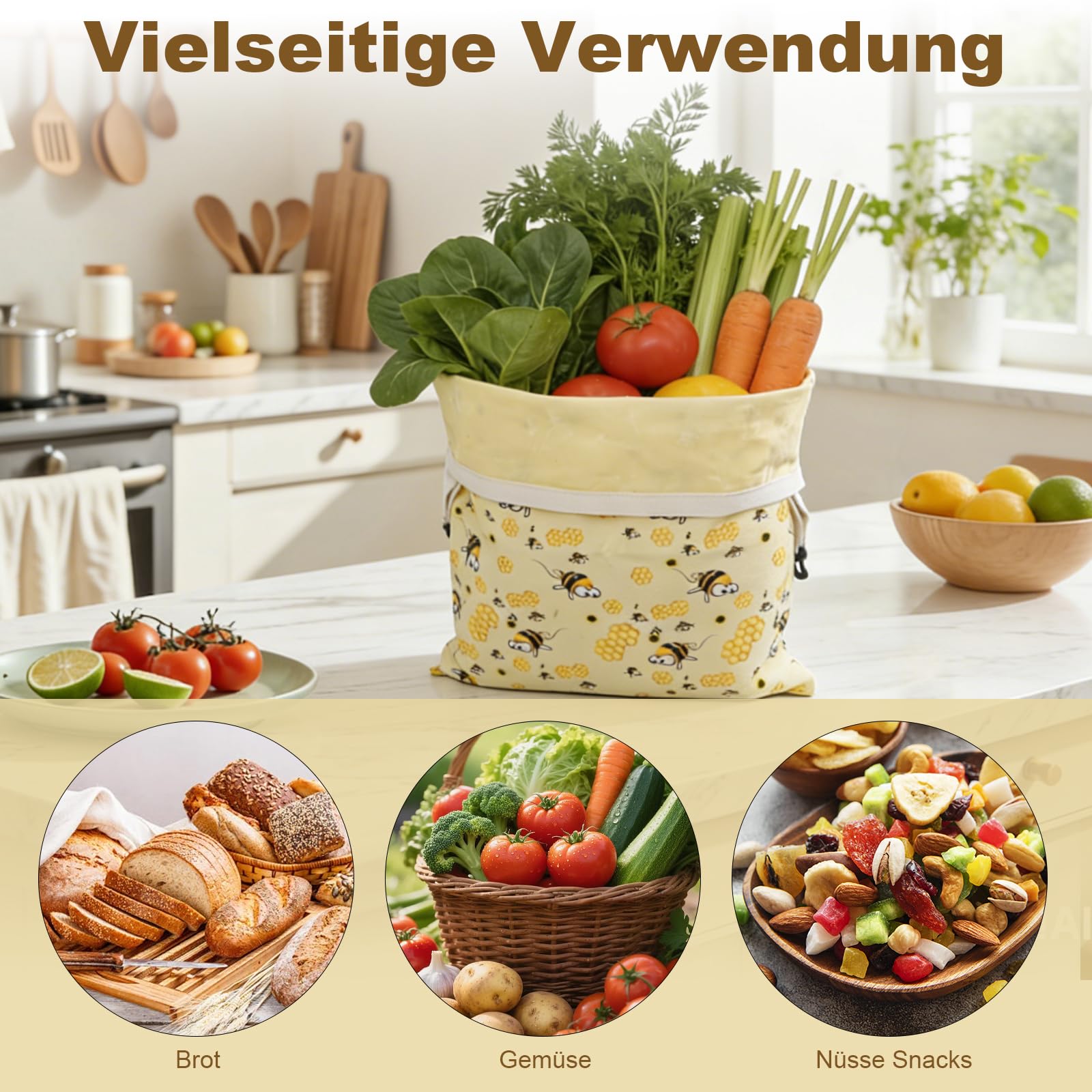 Hoypeyfiy 43 cm x 33 cm, confezione da 2 sacchetti per il pane in cotone con rivestimento in cera d'api naturale, ideali per la cucina di casa e gli appassionati di pasticceria, giallo., moderno