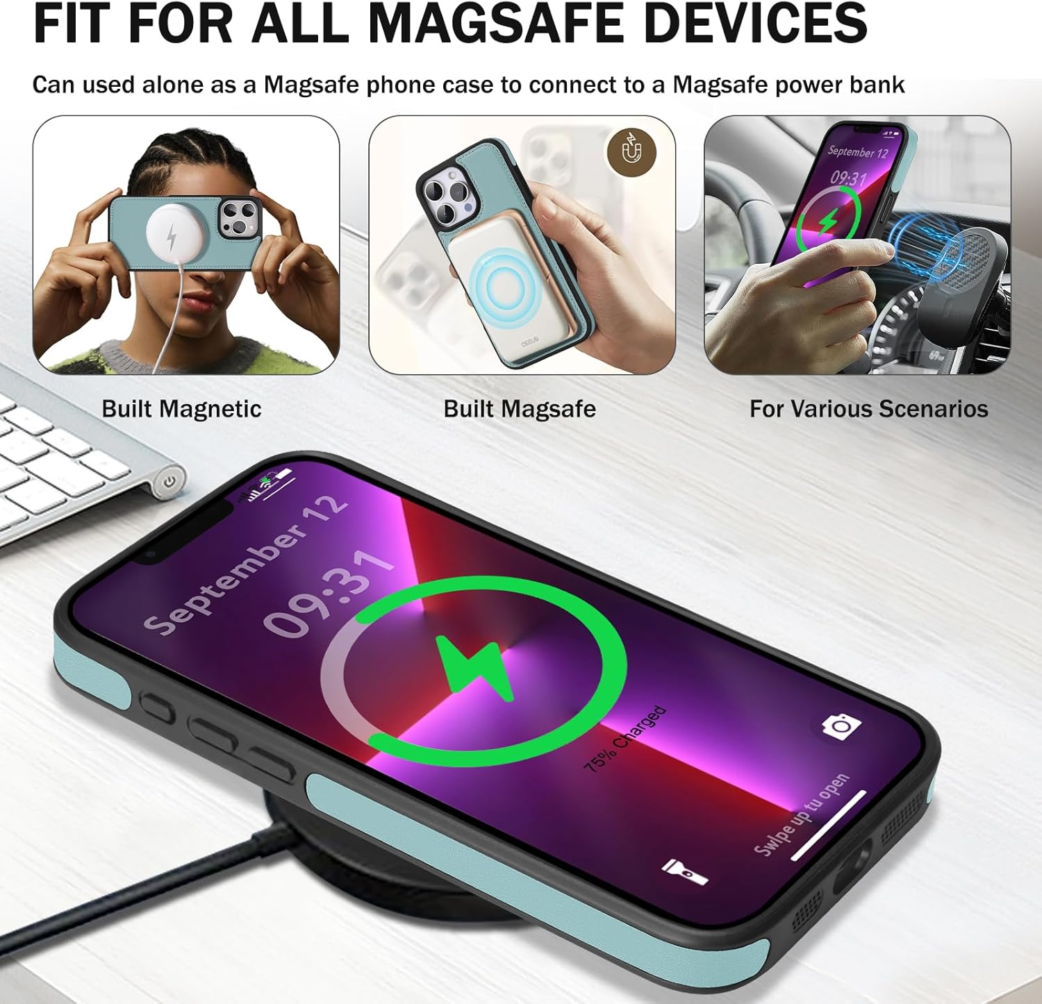 for iPhone 13 pro Wallet Case, 2-in-1 Detachable Phone Case, Card Holder RFID Blocking, Fashionable Faux Leather Card Slot & Folding Design (Blue 6.1'')