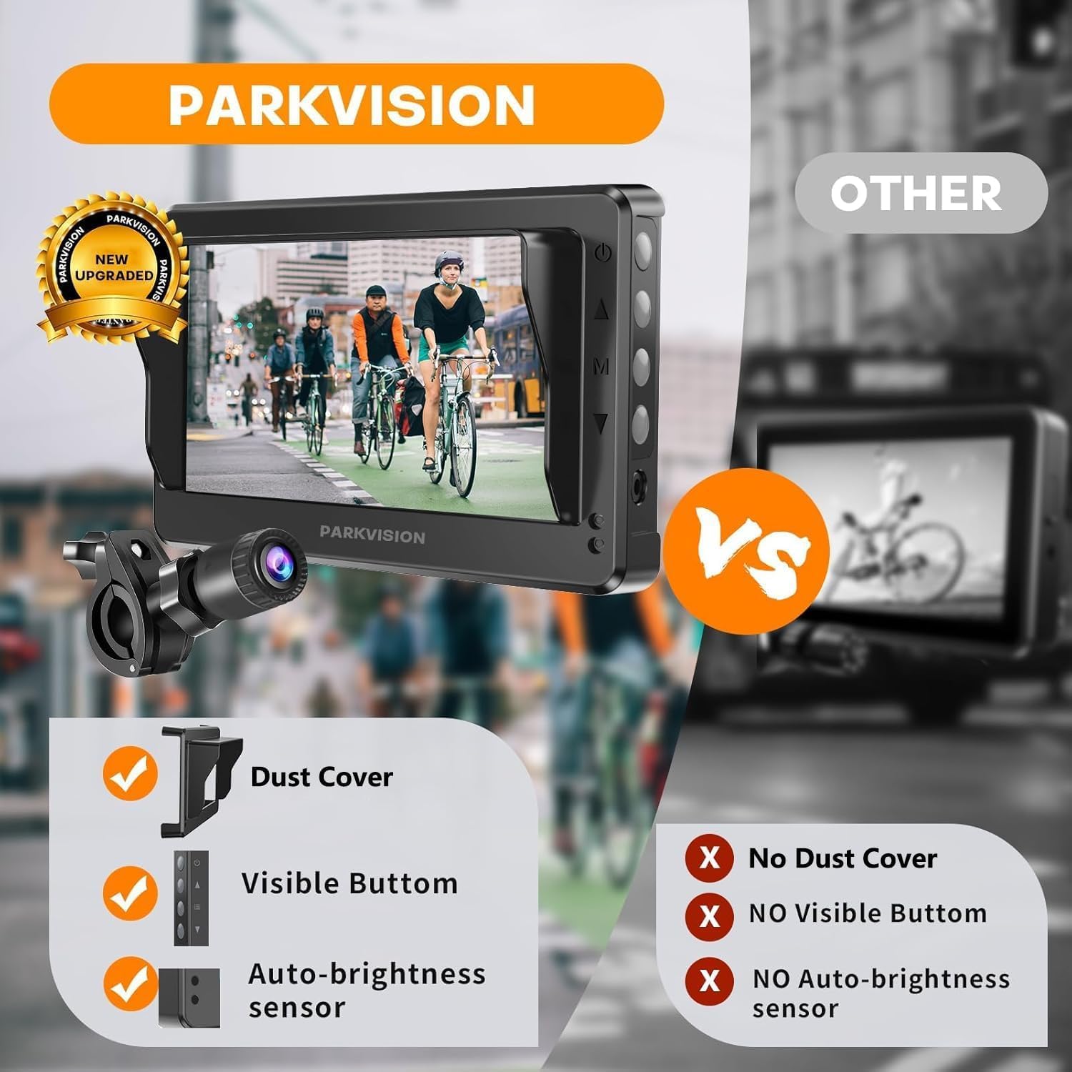 PARKVISION Miroir à vélo Rétroviseur de caméra arrière avec véritable écran AHD 1080p de 4,3", 8000mah Batterie Rechargeable vélo Guidon Miroir avec Excellente Vision Camera Velo Arriere