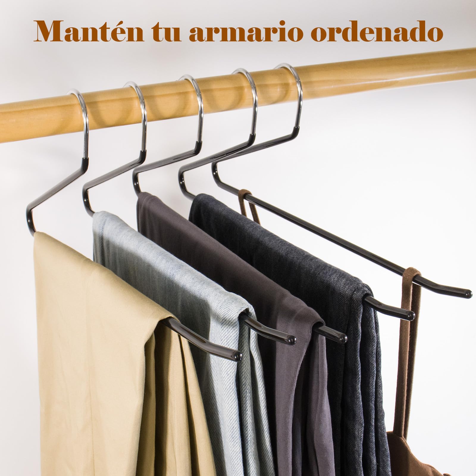 Perchas para pantalones, paquete de 30 perchas de ropa que ahorran espacio, perchas antideslizantes de extremo abierto, diseño de perchas de metal negro para jeans, pantalones de vestir