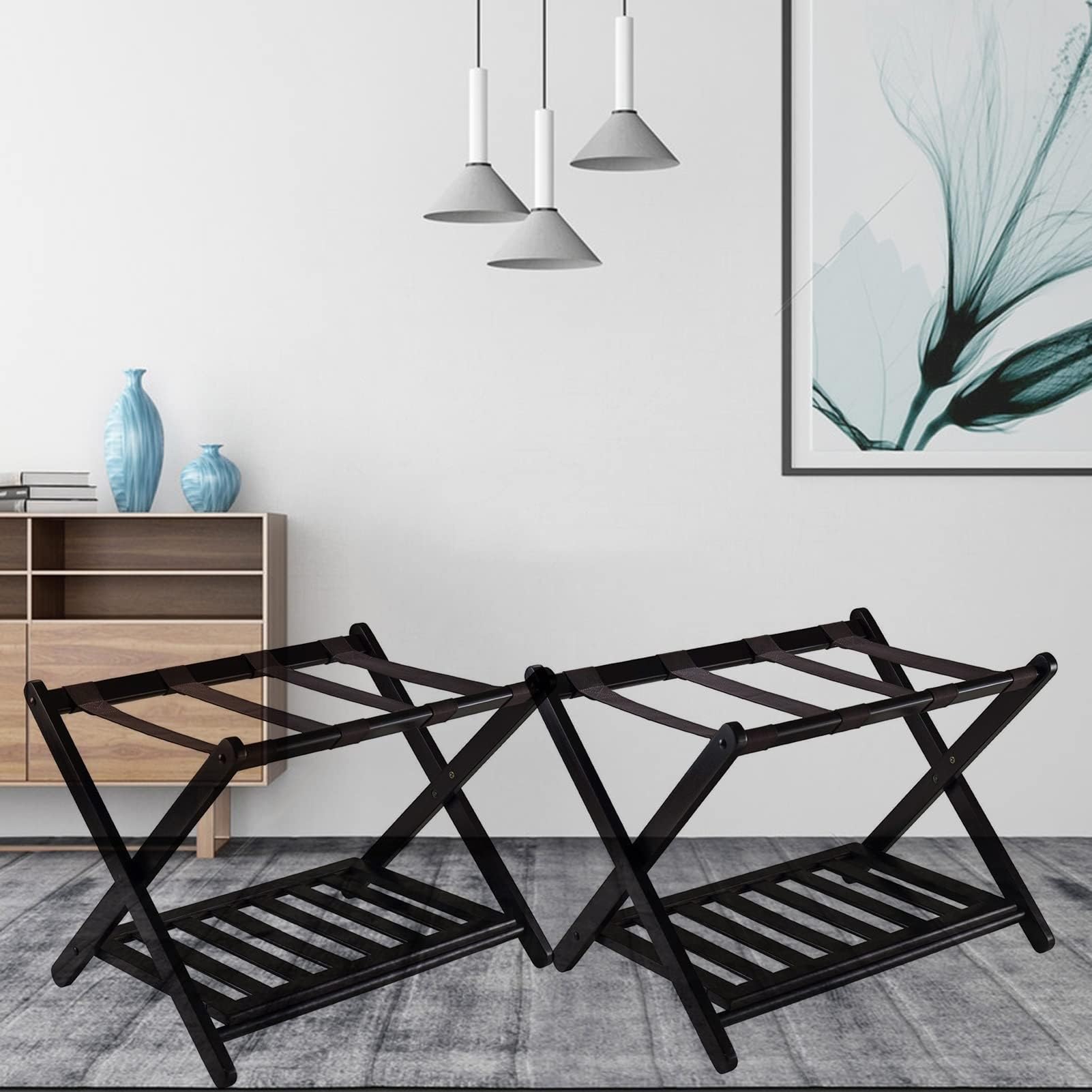 MSHGSKU Luggage Racks For Suitcases - Luggage Stand Rack 2-Tier Folding Stand For Suitcase Extended Foldable Suitcase Rack With Shoe Rack Hotel Solid Wooden Luggage Rac,One Color-2pcs