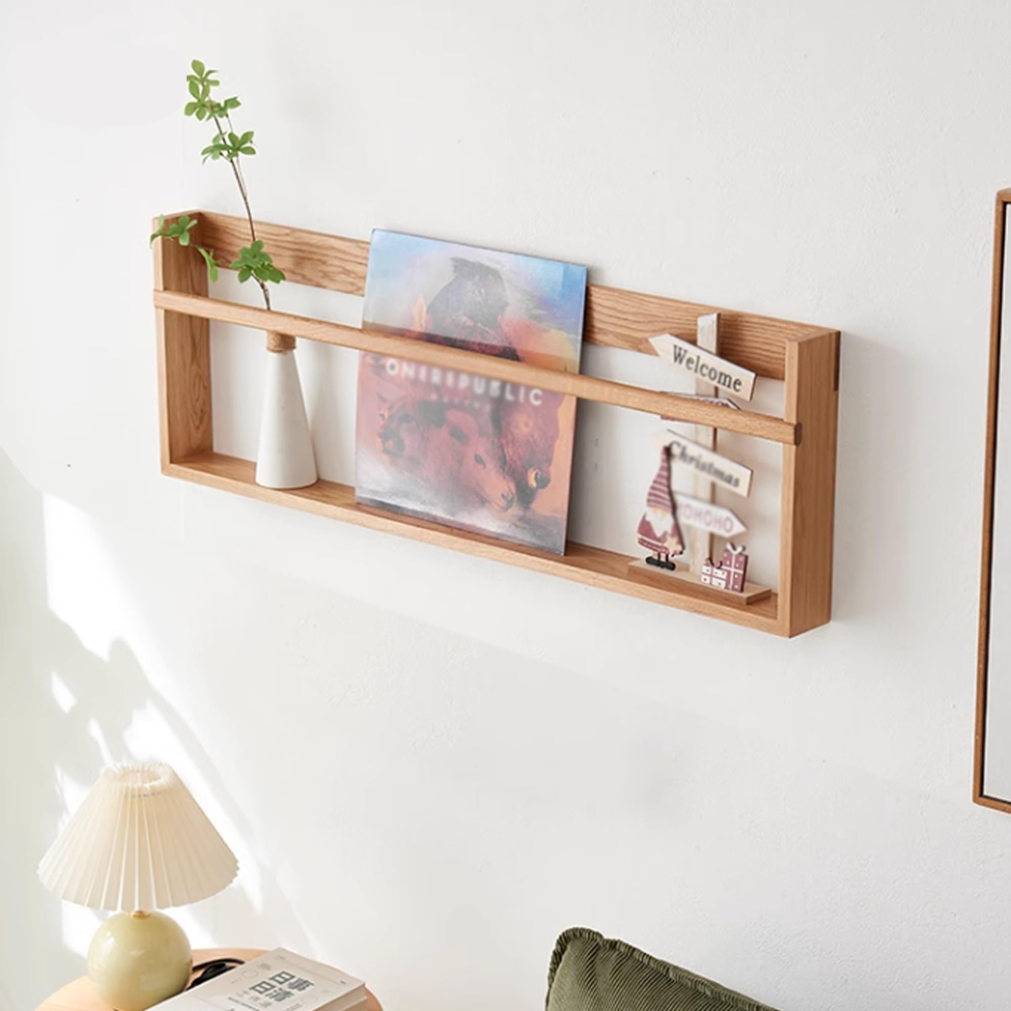 Wandmontierter Zeitschriftenhalter, Holz-Zeitschriftenständer, Akten-Organizer für Eingangsbereich, Büro, Wohnzimmer, Wartezimmer(Wood Color,60x7x30cm)