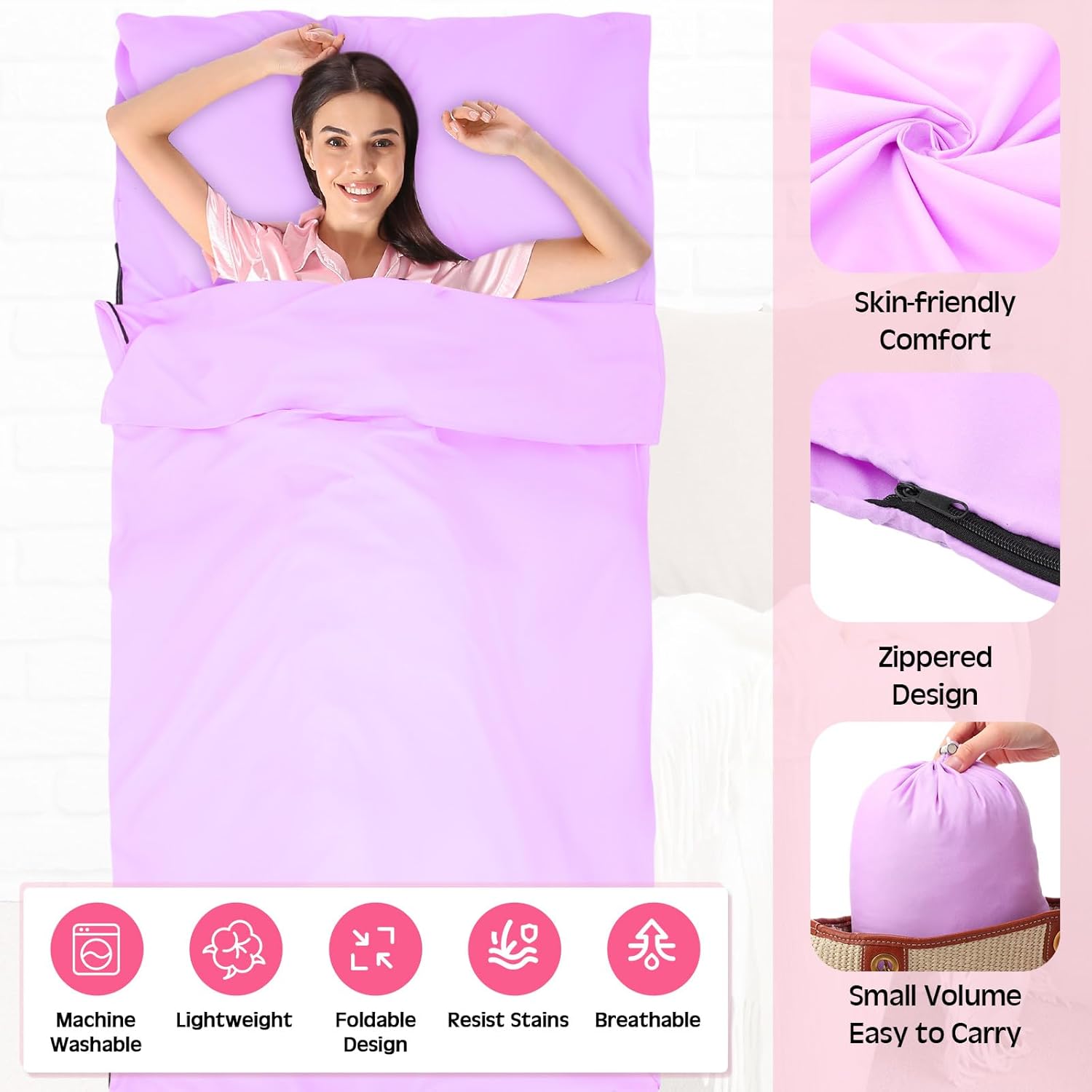 SmoothNovelty 2 Pack Sleeping Bag Liner Portable Polyester Microfiber Adult Sleep Sack with Pocket Bag Travel Self Tan Sheets for Hotel Summer Camping Hiking Business Outdoor Indoor