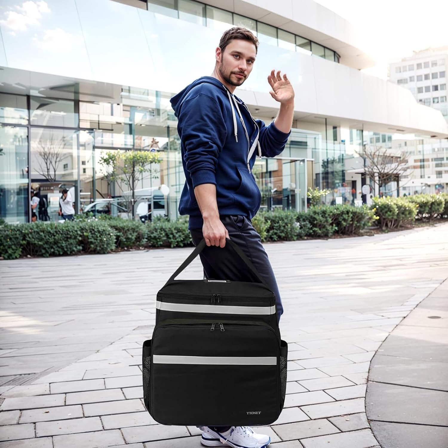 [HEMLBOYW] プロのピザキャリアバックパックポリエチレンスパム断熱アルミ層温度保存用拡張可能な断熱パック