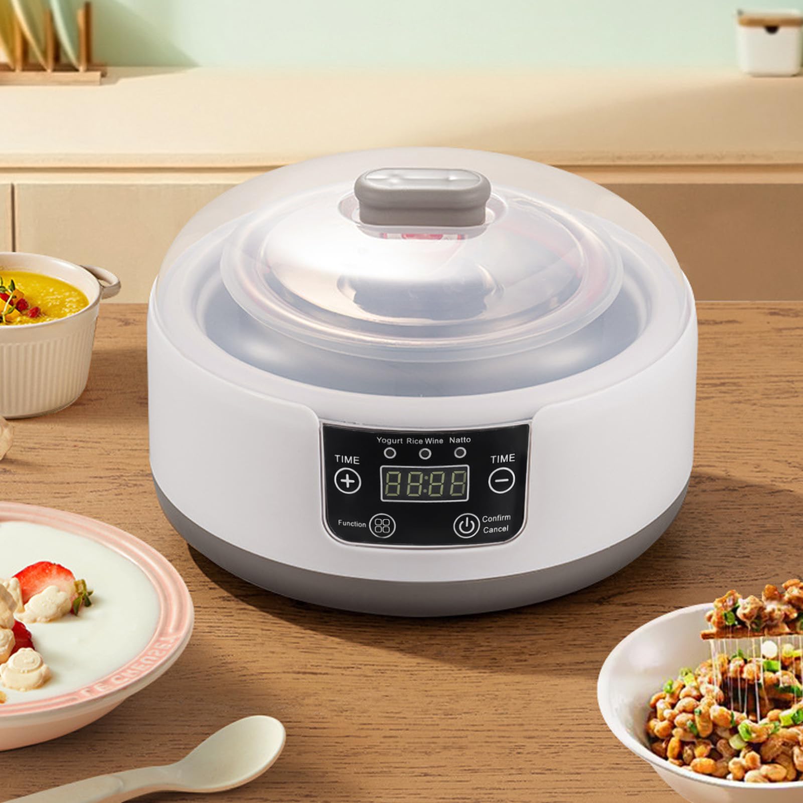 Elektryczna maszyna do robienia jogurtu, 1,2 l domowy jogurt Natto Maker, domowy inkubator do jogurtu ze szklanym słoikiem i wkładką ze stali nierdzewnej, do domowego (Wtyczka UE