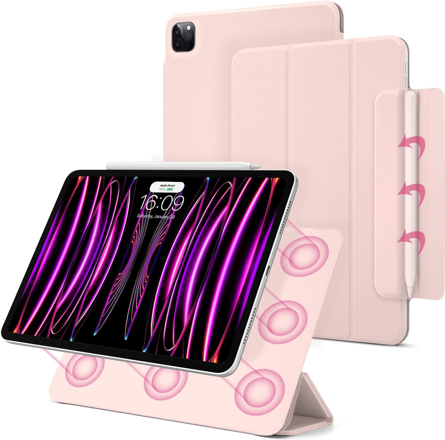 Magnetic Case for iPad Pro 11 Inch 4th/3rd / 2nd Generation(2022/2021/2020),Slim Smart Folio, Lightweight Trifold Stand Case, Auto Sleep/Wake, Support 2nd Gen Apple Pencil Charging (Pink)