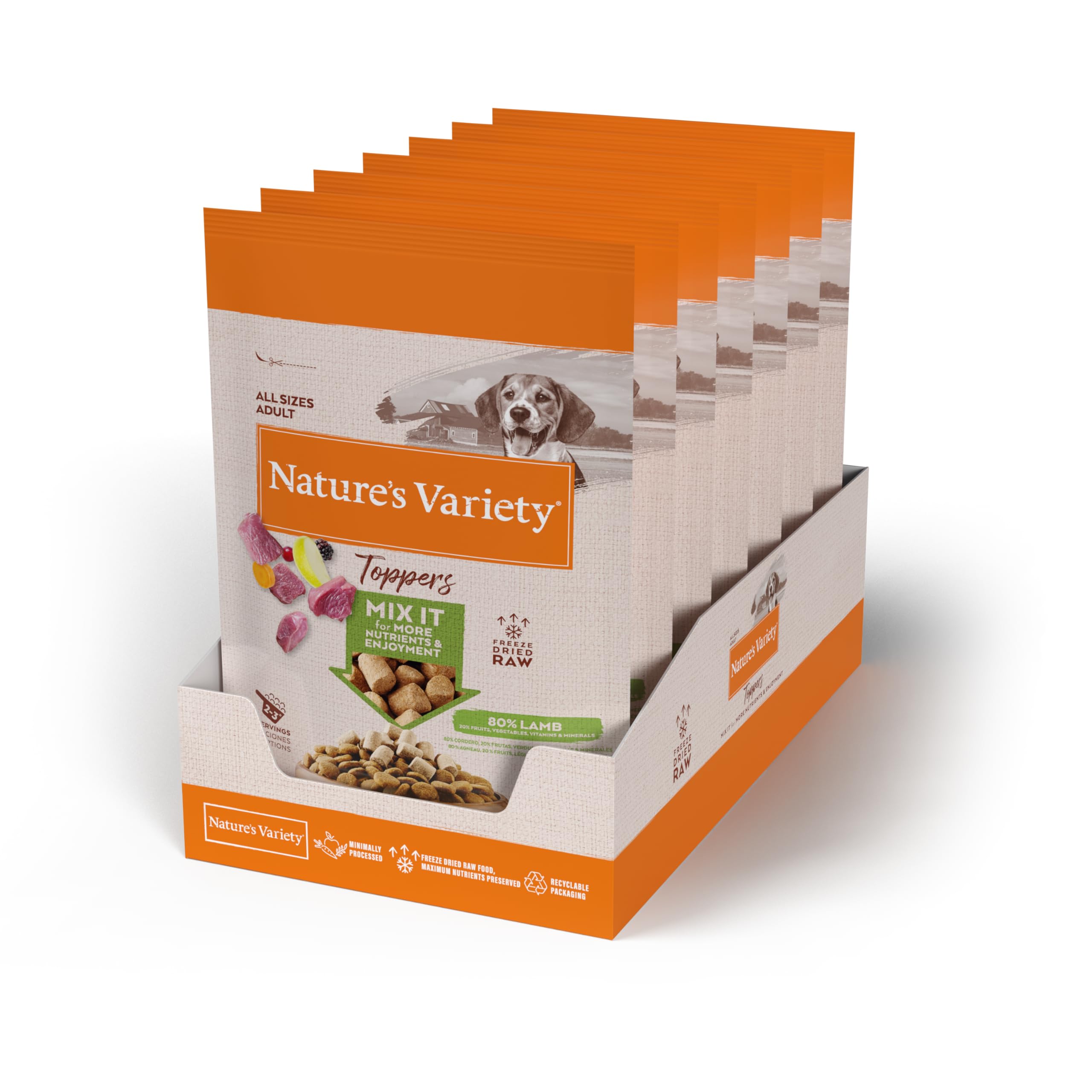 Nature's Variety Freeze Dried Gefriergetrocknete Lammtoppers für Hunde, Box mit 7 x 40 g