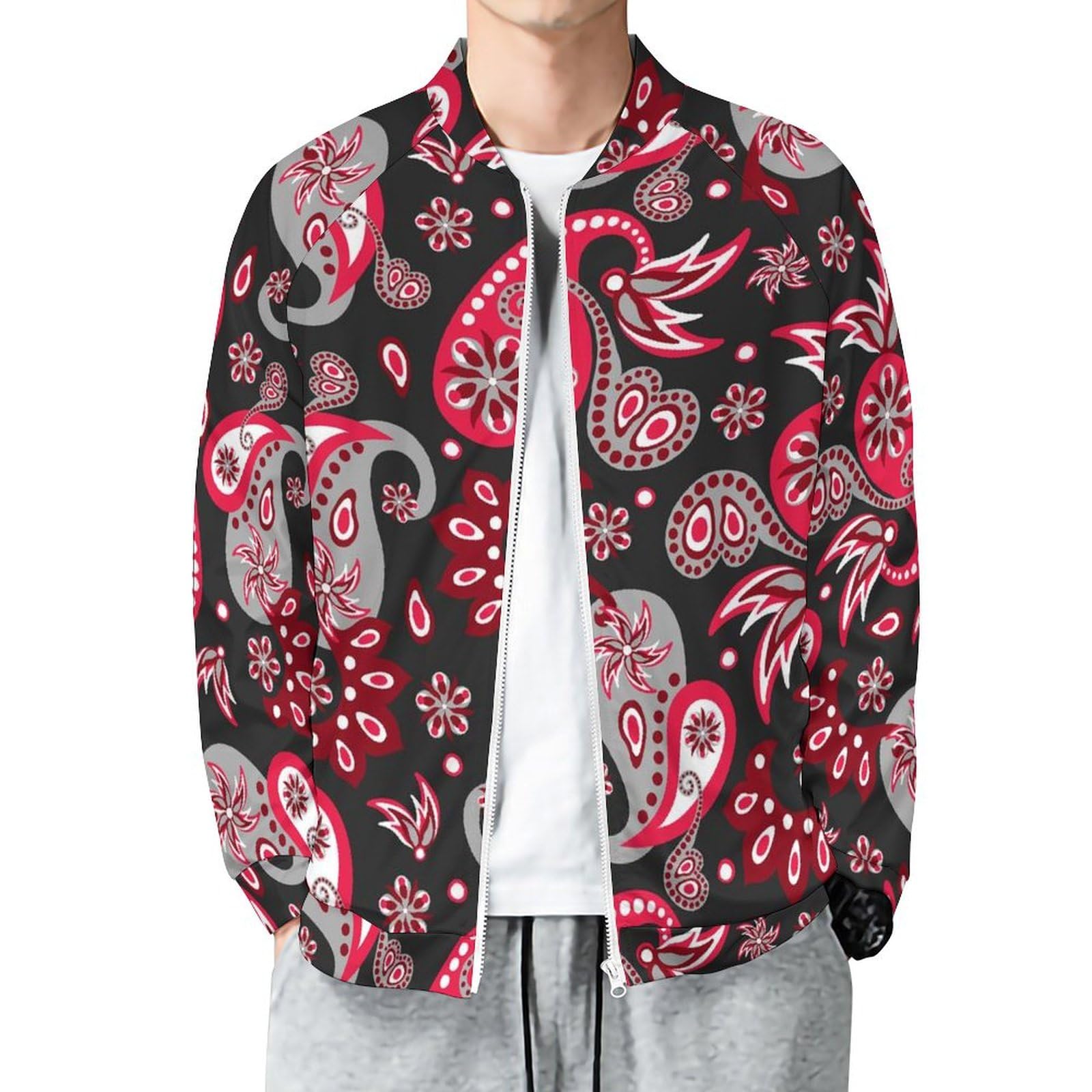 Amazon.com: VOSERY Jackets for Men - Red Gray Black Paisley