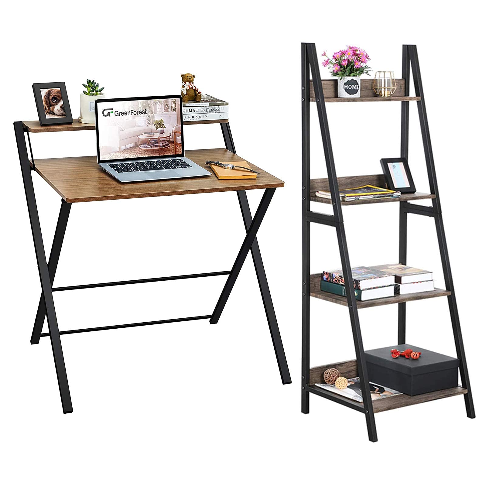 Buy GreenForest Folding Computer Desk No Assembly Required 2 Tier
