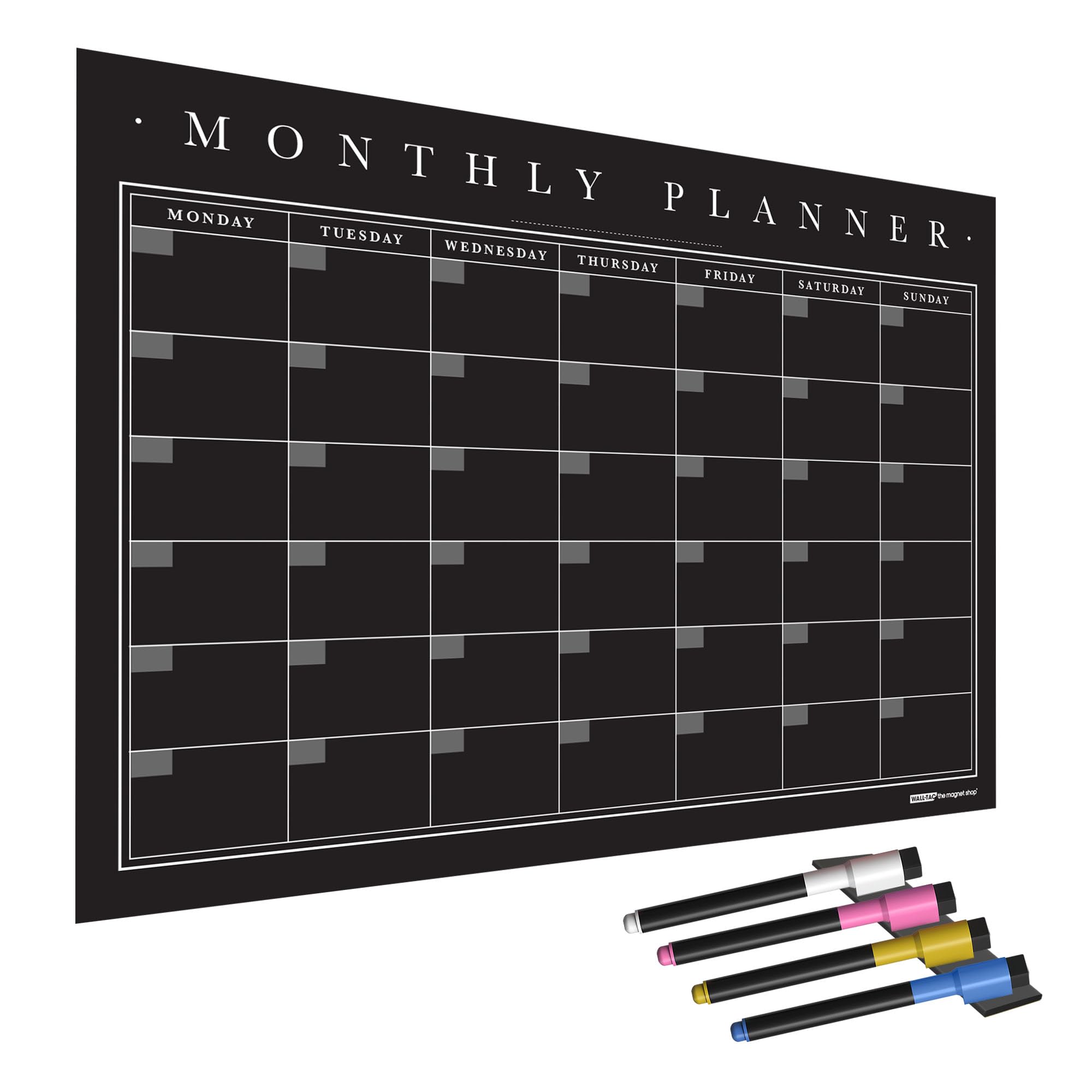 WallTAC Wall Planner and Monthly Calendar A1 | Reusable, Removable and Re-Positionable Self-Adhesive Whiteboard Organiser for Home, School and Office (Black Chalk Board, A1)