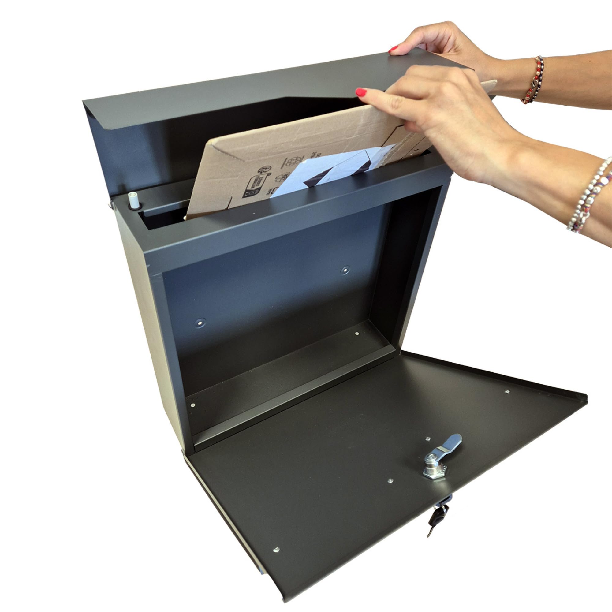 ALUBOX NETTUNO Buzón Exterior Moderno Con Compartimento XL PARA PAQUETES DE DIMENSIONES PEQUEÑAS Y MEDIAS 37x37x11 CM Buzón de Correo Con Portanombre Para Regalar (HERRUMBRE)