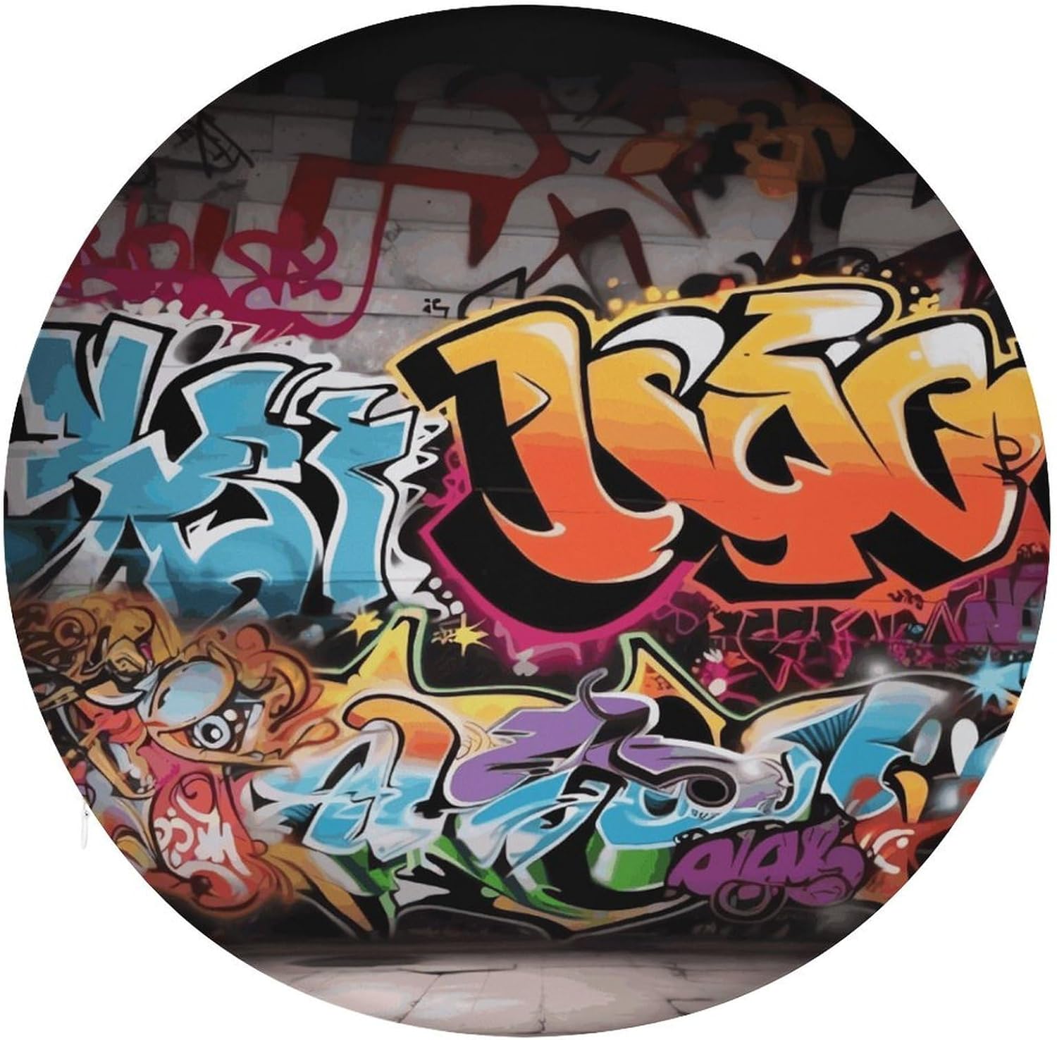 Graffiti Hip Hop Round Cushion Memory Foam Seat Cushions 15In Comfort Meditation Floor Pillow Anti Slip Soft Stool Cushion Chair Pad for Tatami Living Room Yoga