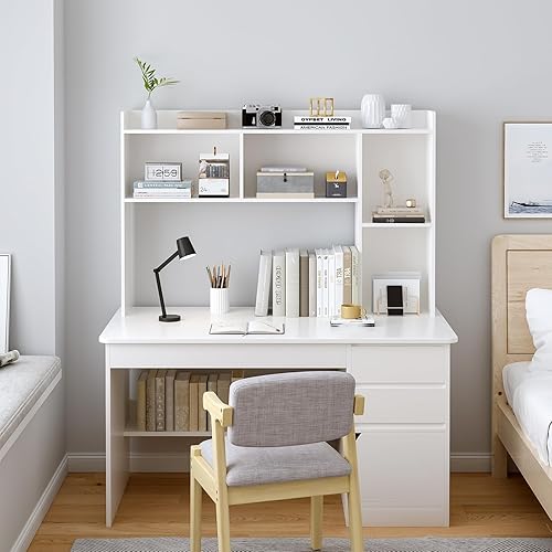 Miniatura 6 de Estantería de escritorio de madera, estante de almacenamiento de escritorio independiente con borde superior para escritorio de computadora,