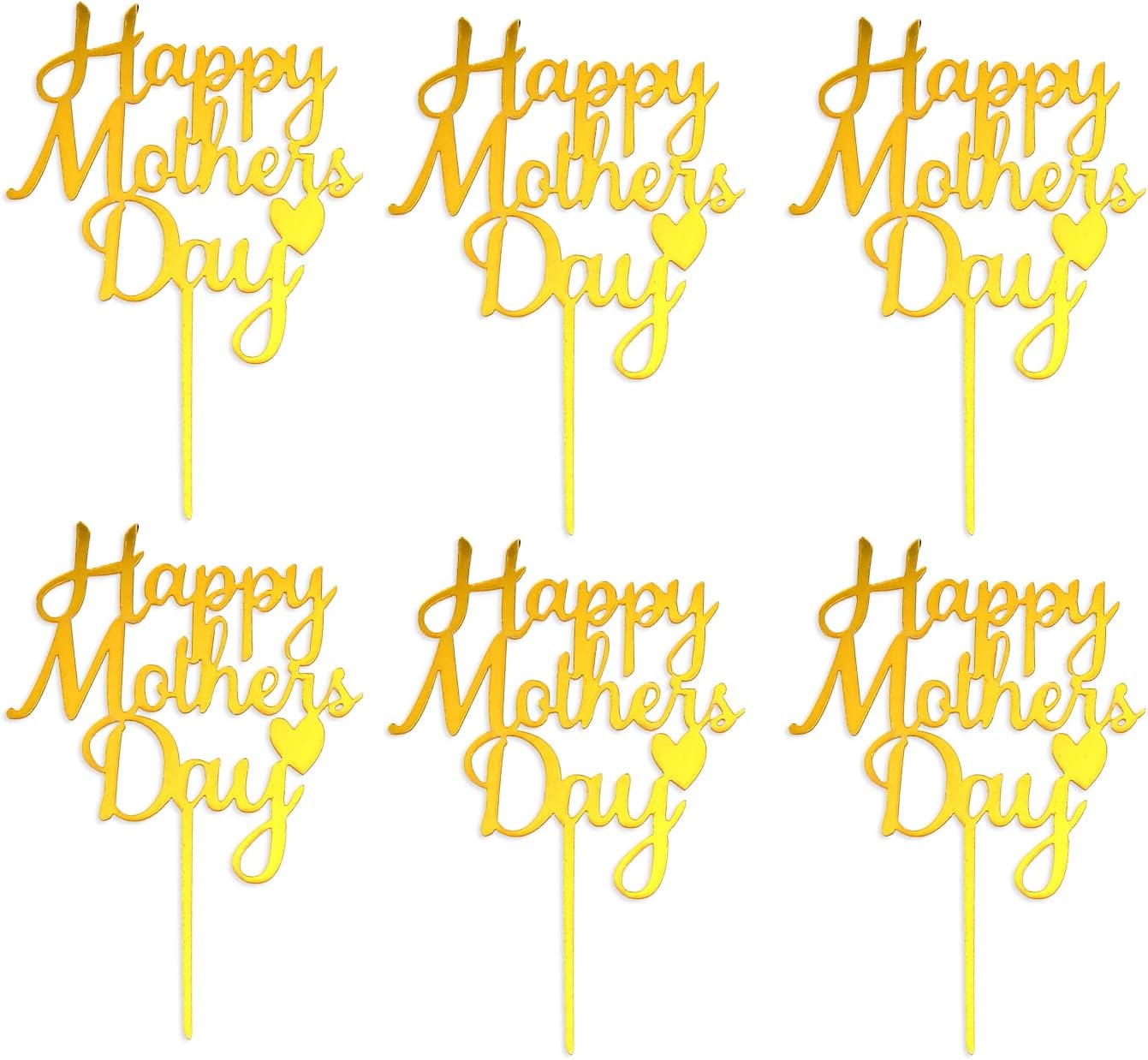 Happy Mothers Day Cake Topper Set of 10, Gold Acrylic Cake Toppers for Mini Cakes, Flowers, Candy Gifts, Breakable Heart Cakes, Perfect for Mothers Day Party Decorations