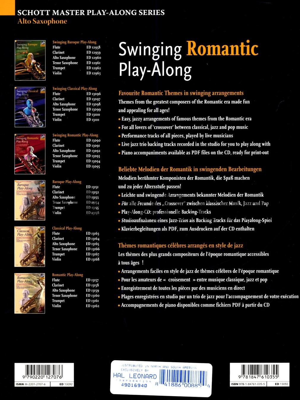 Swinging Romantic Play-along: for Alto Saxphone, 12 Pieces from the Romantic Era in Easy Swing Arrangements Alto Sax Book