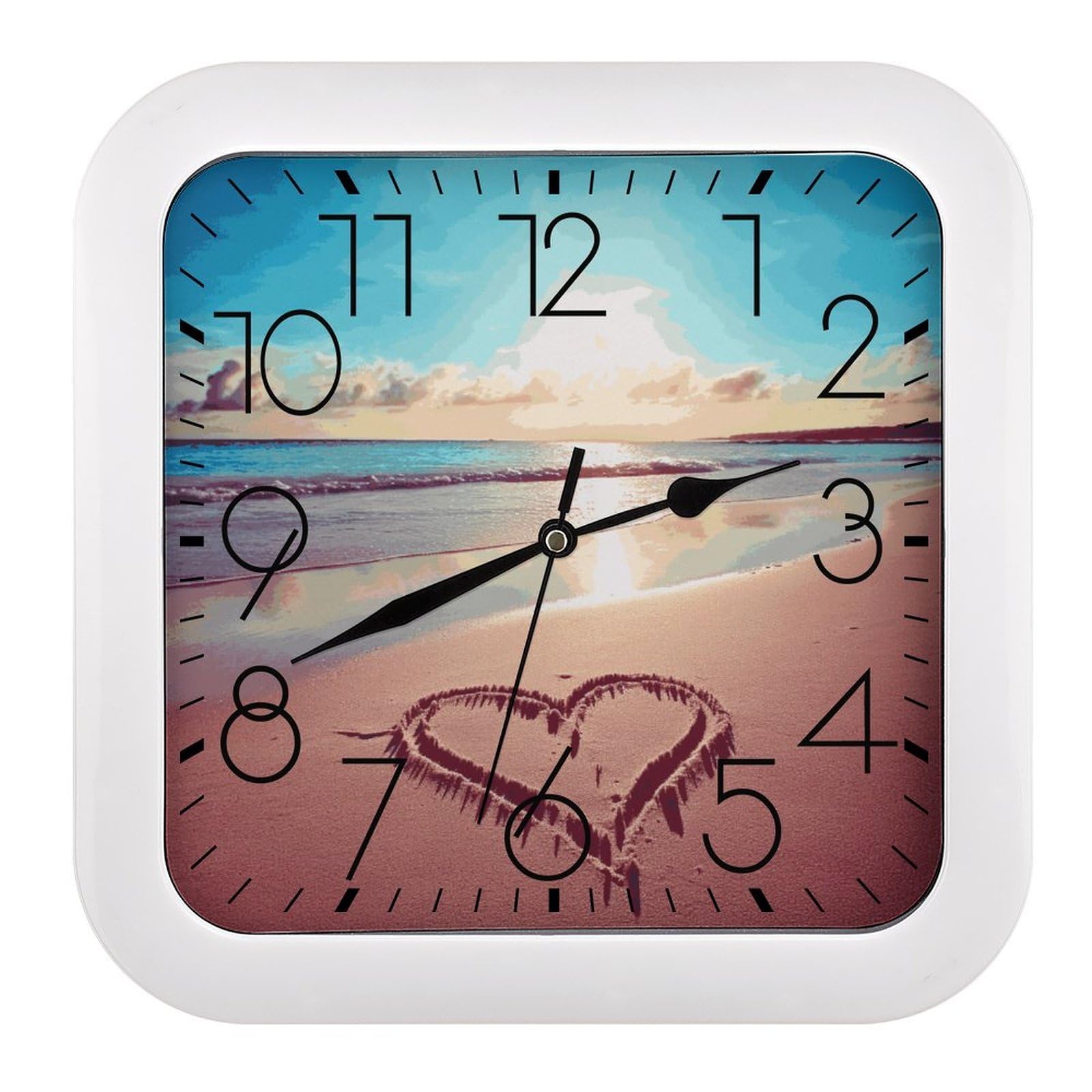 FekiLoot Love Beach Wall Clock 10.2" Modern Farmhouse Square Clocks Silent No Ticking, Wall Art and Timepiece Clock for Shelf Table Mantel Or Bedside Clocks