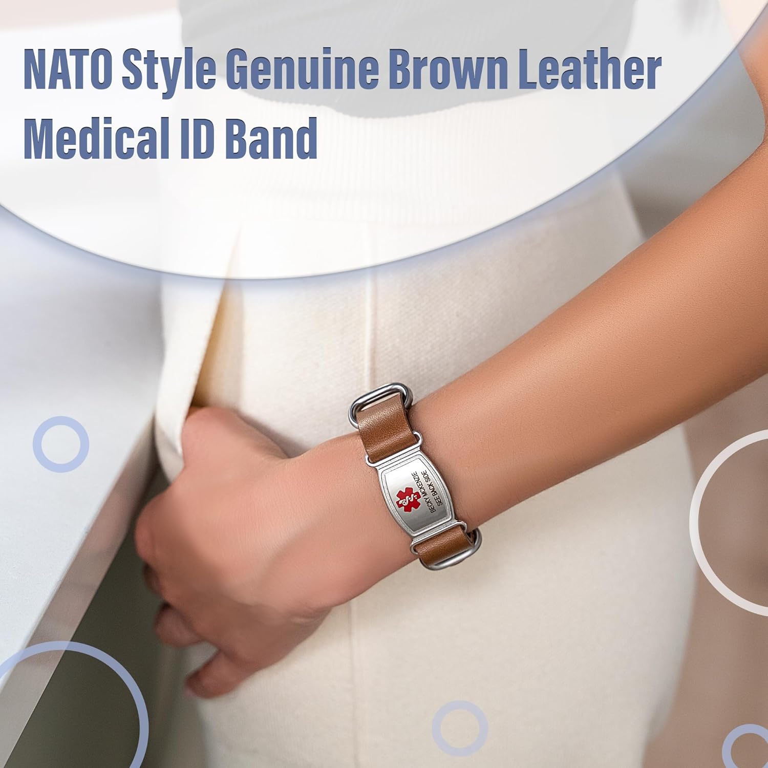 Divoti Medical ID Bracelet | Custom Engraved for Women & Men, Adjustable Leather or Nylon NATO Band | Durable Stainless Steel Bracelet with Deep Laser Engraving | Hypoallergenic & Waterproof Design