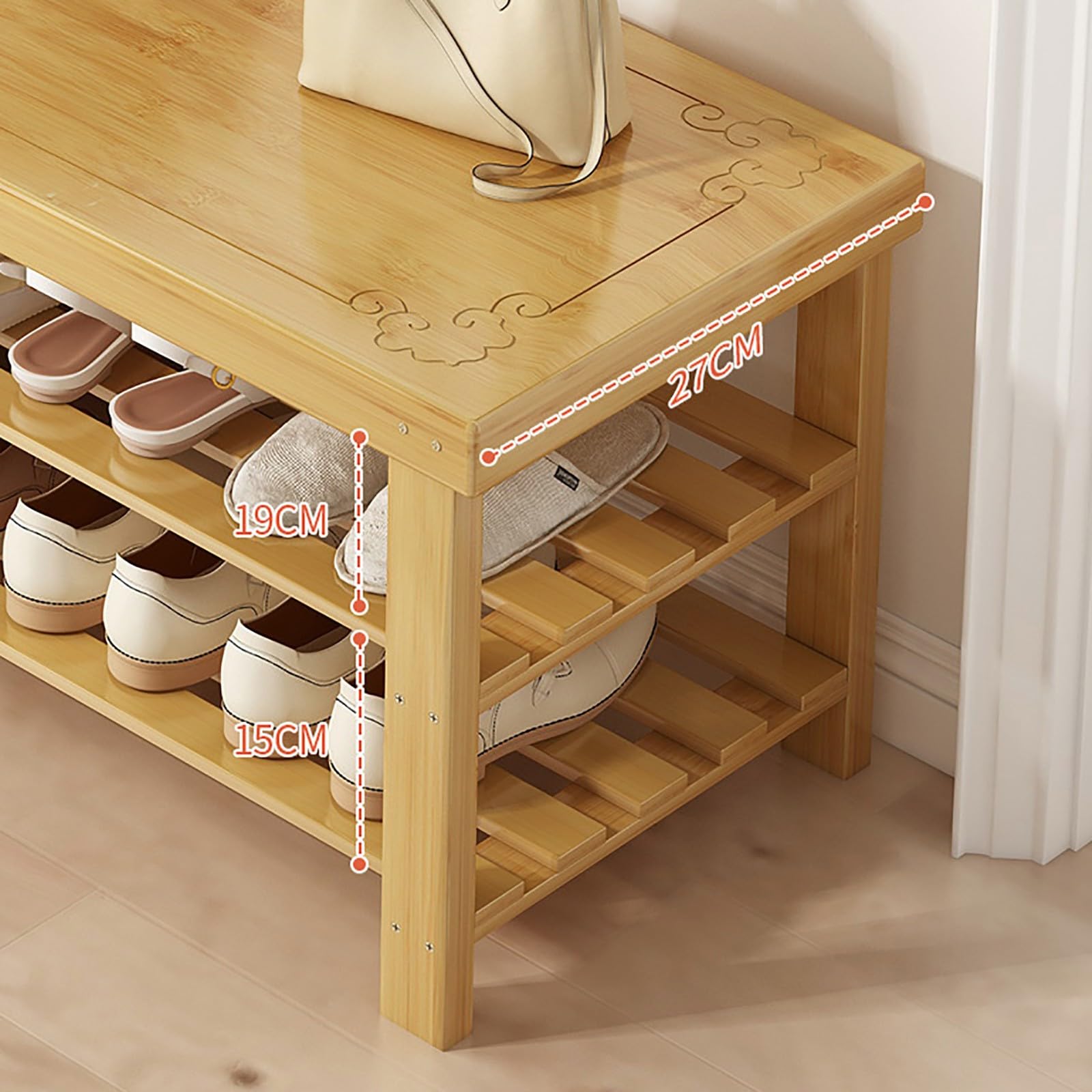 3-poziomowy bambusowy stojak na buty z siedziskiem – przedpokój Sto nizer ławka na buty do salonu półka orzech włoski wys. 50 x 27 x 45 cm - idealny do domu nizat