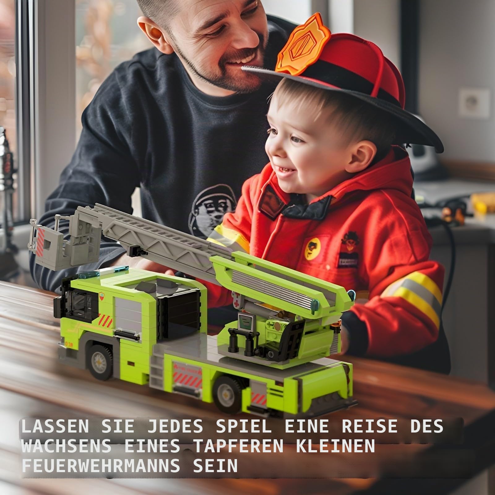 Technik LKW Klemmbausteine Set, Feuerwehrauto Bausteine, Leiter-Feuerkran Montagesatz Spielzeug, Geschenk für Erwachsene und Kinder, Kompatibel mit L***, 829 Teile