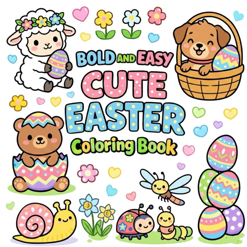 Bold and Easy Cute Easter Coloring Book: Cute and Easy Easter Designs Including Bunnies, Eggs, Chicks, Baskets and Spring Animals