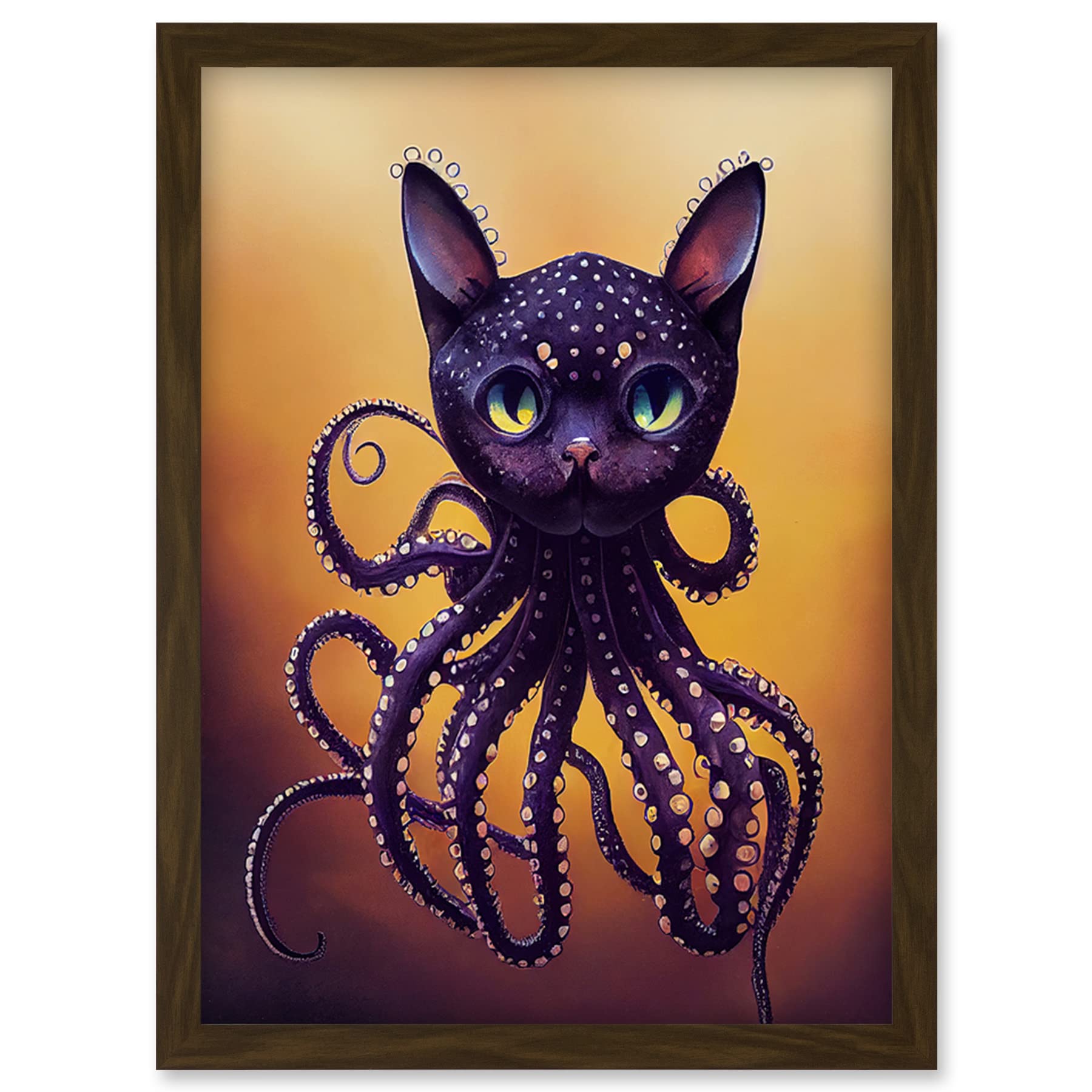 Doppelganger33 LTD Octopussy Surreal Cat Octopus Hybrid Purple Artwork Framed Wall Art Print A4