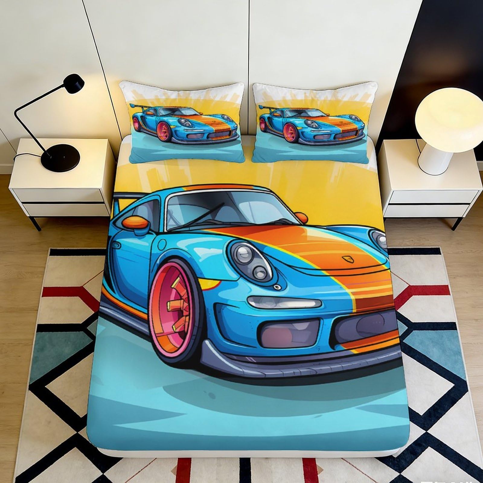 3D Printed Racing Fitted Sheet Microfiber Deep Pocket for Adults Bedroom Racing Mattress Fitted Cover Non-Slip Washable 200x200x25cm 90x200x25cm