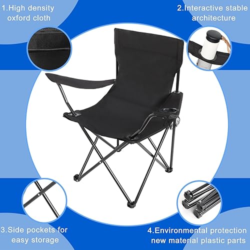 Miniatura 3 de Silla de camping portátil para adultos, silla plegable de tela Oxford para exteriores, resistente, plegable, ligera, con soporte para tazas de malla
