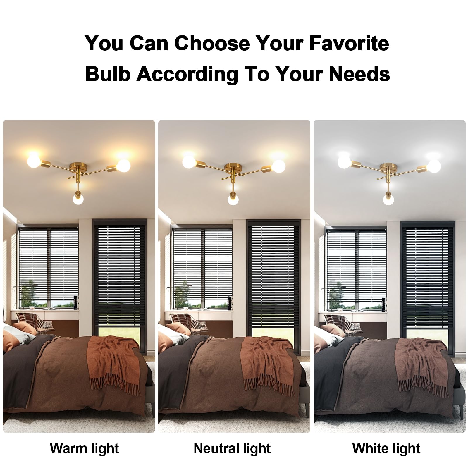 SENQIU Sputnik Ceiling Light 3 Lights Adjustable, E27 Gold Modern Semi Flush Mount Ceiling Lamp - Image 3