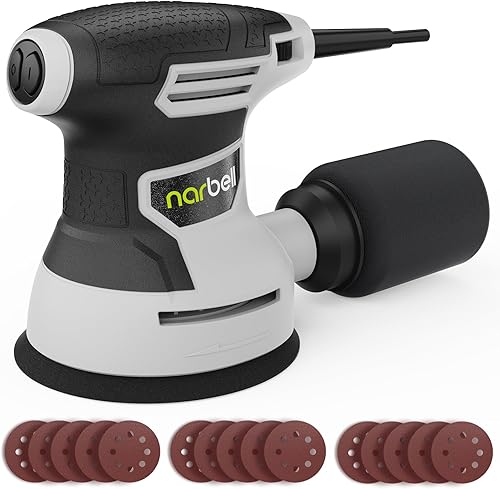 Lijadora orbital de 3.0 amperios (360 W), lijadora orbital aleatoria de 14000 RPM con 6 velocidades variables, kit de lijadora eléctrica de palma de