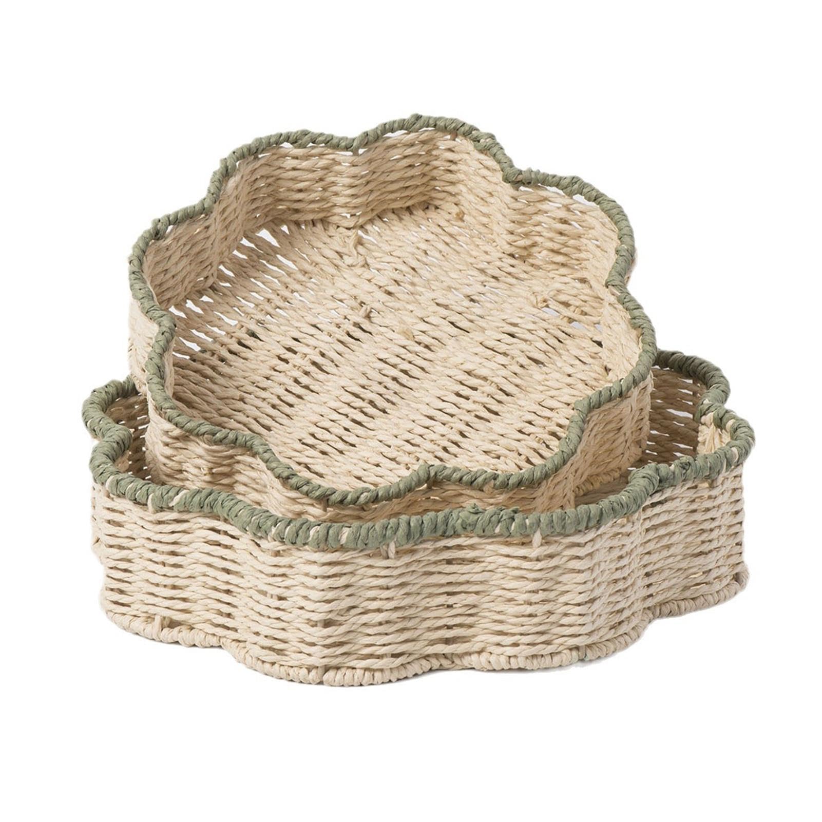 Panier de rangement pour livres en rotin premium avec finitions festonnées artisanales