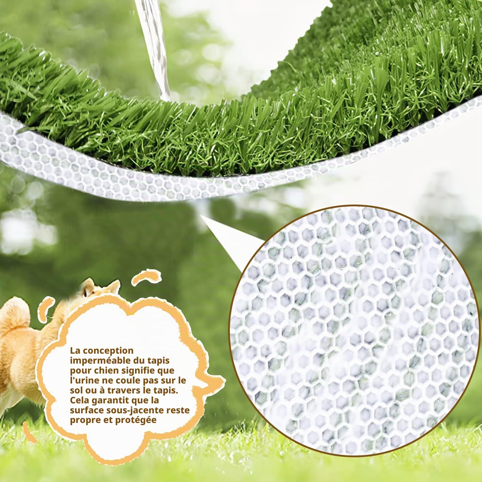 Bac à Litière pour Chien - Gazon Artificiel 50 x 70 cm - Tapis d'Entraînement pour Chiot - Lavable et Imperméable - Pour la Maison