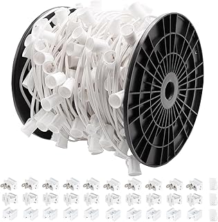 500FT C9 Light String, E17 Socket 12" Spacing, C9 Christmas Stringer Outdoor Black Stringer for Wedding Patio Event Lighting Decor, White Wire