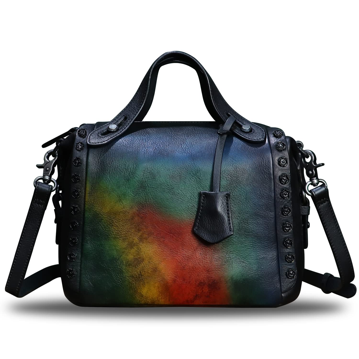 Genuine Leather Satchel Handbag for Women Retro Handmade Top Handle Crossbody Shoulder Bag Purses (Multicolor1)