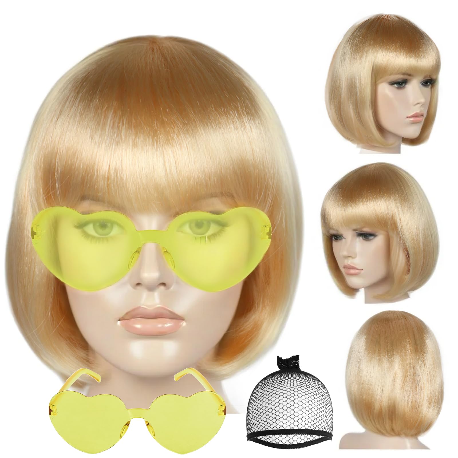 Amazon.com: JoneTing Blonde Bob Wig【+Hair Cap+Sunglasses  display picture 2
