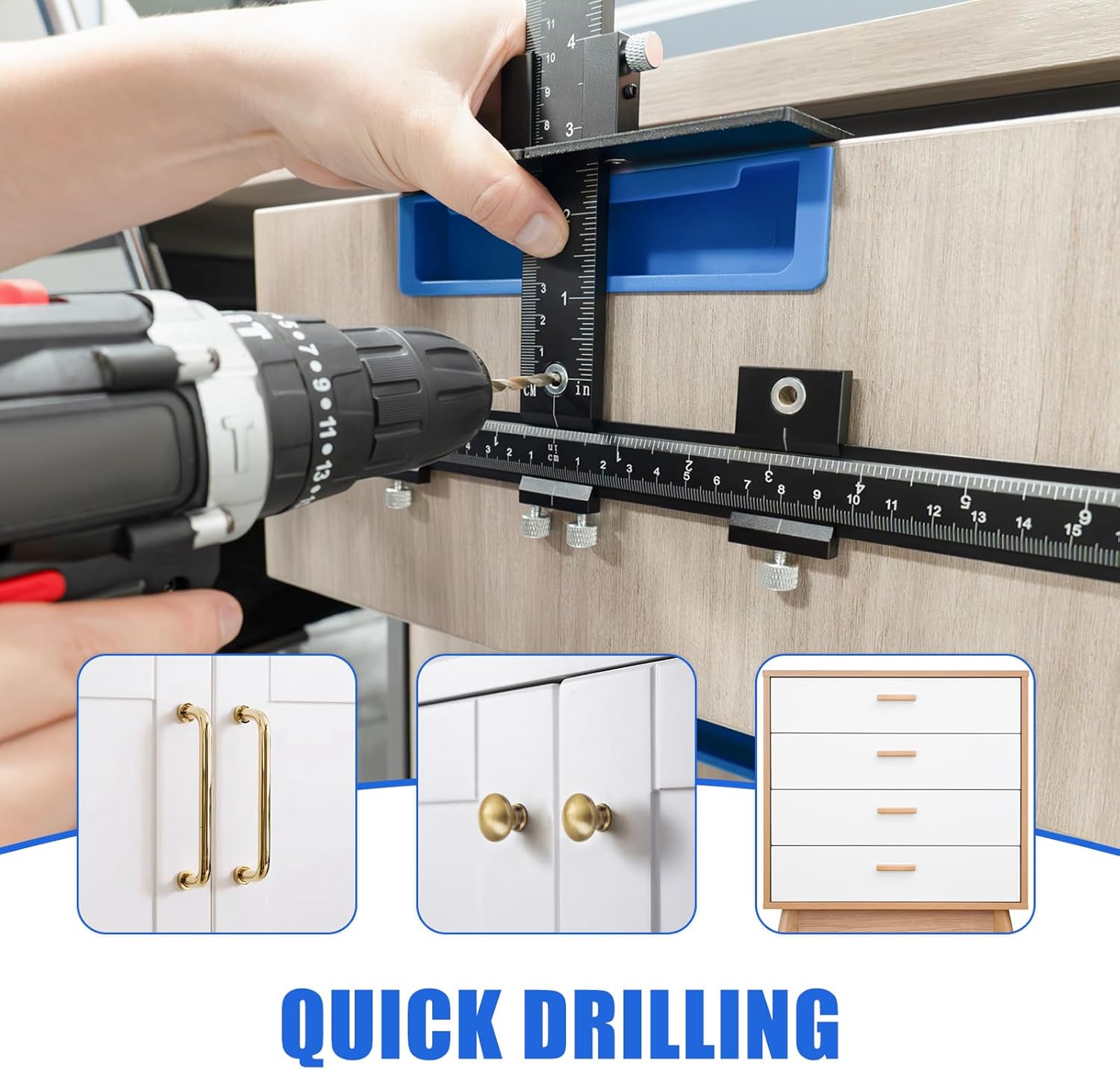 Cabinet Hardware Jig,Aluminum Alloy Cabinet Door Handle Jig for Handles and Pulls,Adjustable Drill Guide Cabinet Handle Template Tool of Door Drawer Front Knobs Handles and Pulls