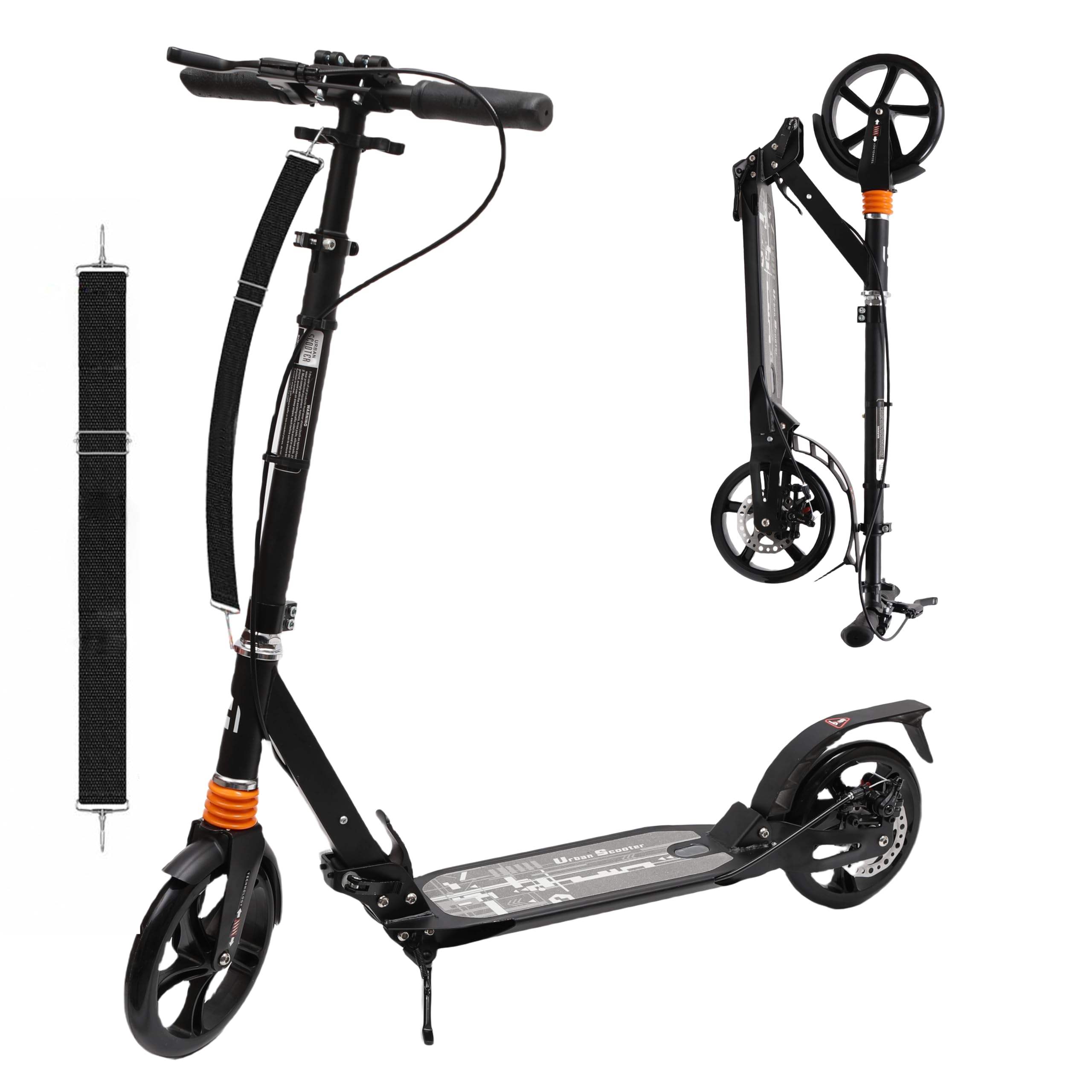 Habib Gruppe Trottinette de ville pour adulte - En aluminium - Pliable - 200 mm - Grandes roues - Double suspension - Hauteur réglable - Frein à main réglable - Charge maximale : 100 kg - À partir de