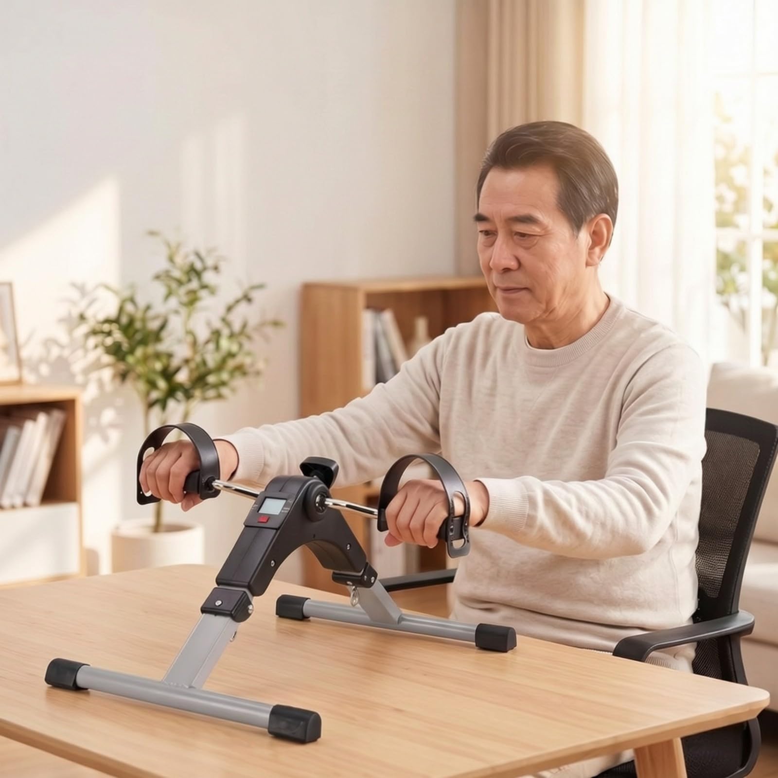 Ejercitador Pedales con Pantalla Compacto, Pedaleador Estático para Brazos y Piernas, Portátil, Rehabilitación, Casa, Adultos Mayores, Oficinistas