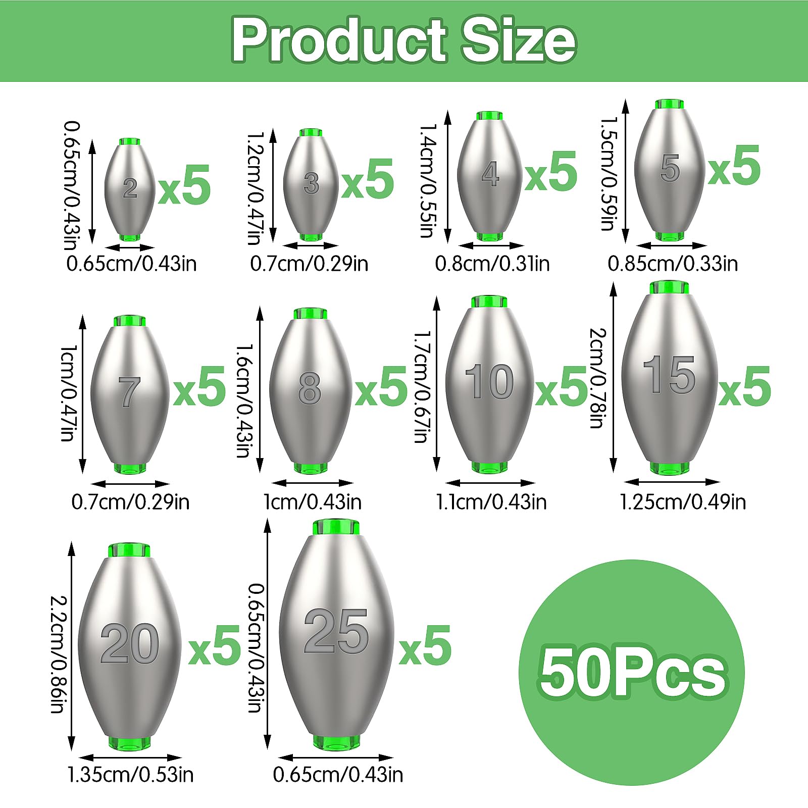 TYSM-CC Angelblei Set 50 Stück 2-12g - Dropshot Blei Mit Silikonstoppern