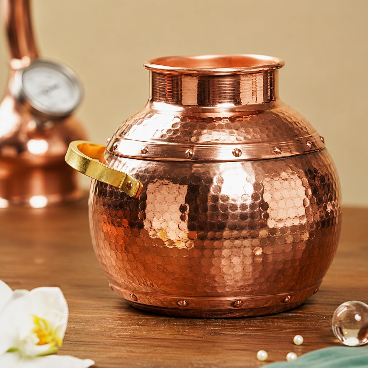 Termómetro destilador de hidrosol de cobre puro de 3 litros, con bomba de refrigeración y manguera de refrigeración con base de inducción de llama abierta
