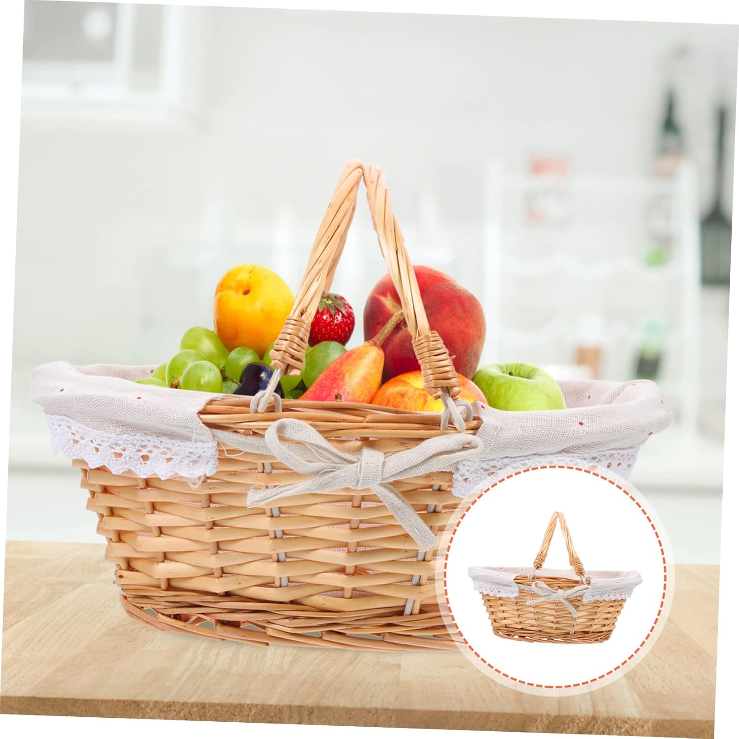 Amosfun 2pcs Hand-woven Vegetable and Fruit Storage Basket Rustic Home Organizing Holder Nature Texture Multi-purpose Decorative and Functional Container for Living Room Kitchen and Flower