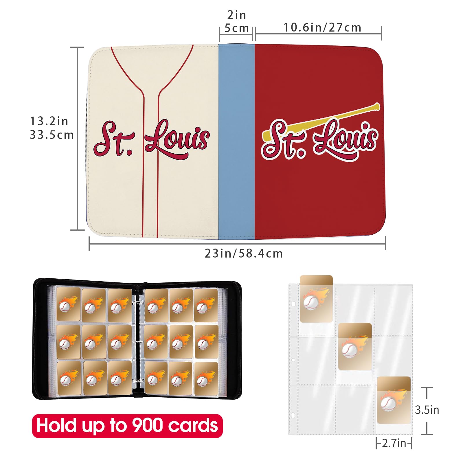 Segregator na karty baseballowe z rękawami, kieszeń 900, St. Louis Baseball kolekcjonerski, album kolekcjonerski, sportowa karta kolekcjonerska, 3 segregator pierścieniowy do przechowywania teczek