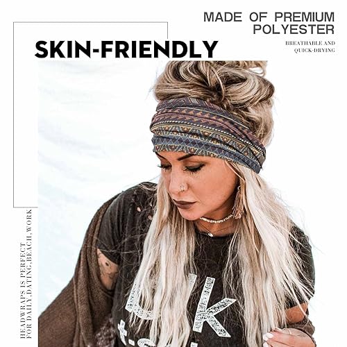 Miniatura 4 de Olbye Diademas bohemias para mujer, bandas anchas para la cabeza, turbante, elásticas, antideslizantes, para entrenamiento, yoga, bufandas para el