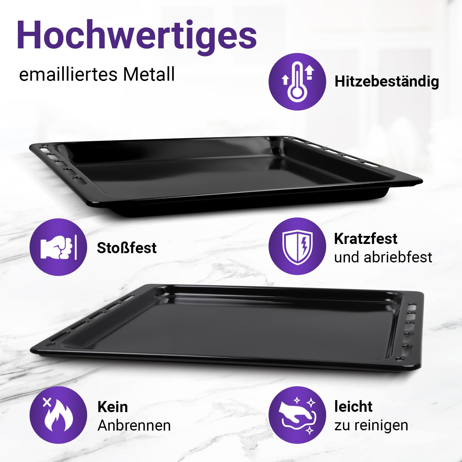 Viоks.pro Set 2x Backblech Tief Emailliert 45x37 cm / 445 x 375 mm Ersatz für Whirlpool Bauknecht 481241838128 & 481010539879 Tiefes Backblech Fettpfanne Backofen - Ofen Backblech Set & Baking Tray