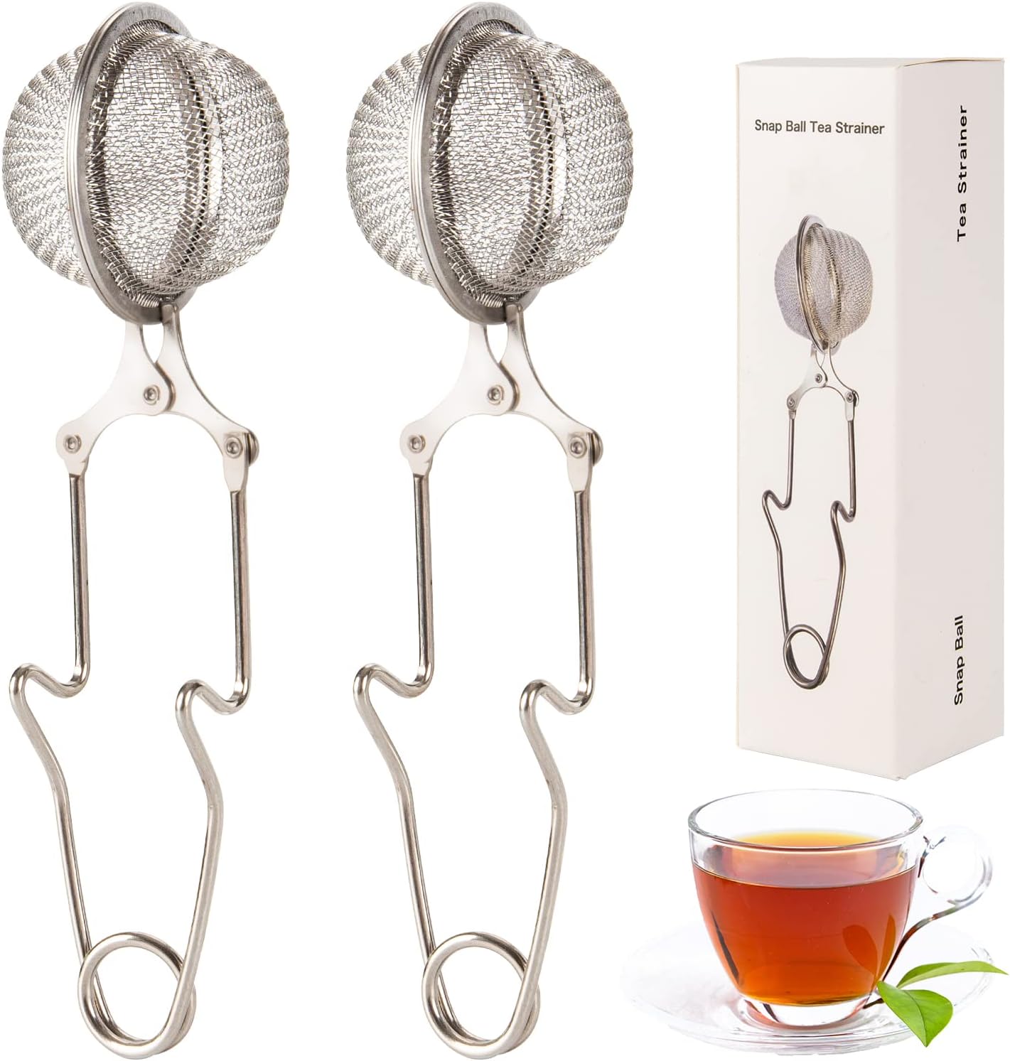 Snap Ball Tea Strainer, Exptolii 3 Pack Stainless Steel Tea Infuser Filter with Handle for Loose Leaf Tea, Spices, Seasonings - Thumbnail 2