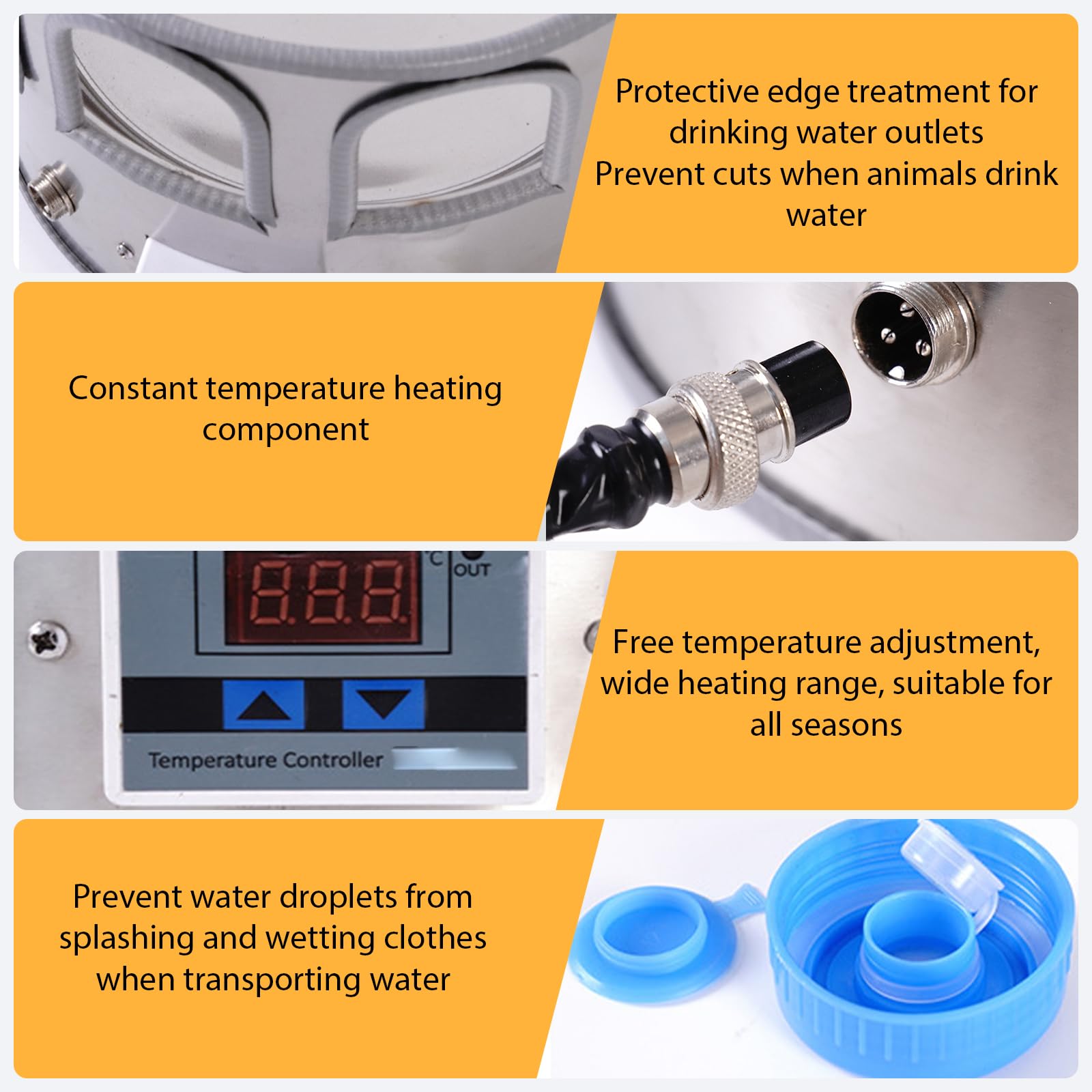 Agua de pollo con calefacción, dispensador de agua de 5 galones con calentador, termostato ajustable, diseño a prueba de congelación para pollos, patos, palomas y gansos