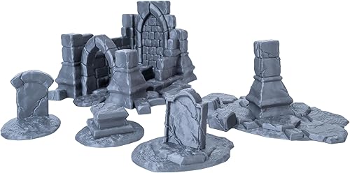 Juego de cementerio de iglesia en ruinas, terreno de mesa perfecto para mazmorras y dragones, juegos de guerra y juegos de rol en miniatura, escala